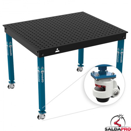 Tavolo per saldatura con ruote Basic GPPH 1,2x1mt spessore 12mm, fori 16mm griglia 50x50mm