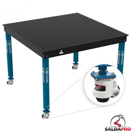Tavolo per saldatura con ruote Basic GPPH 1,2x1,2mt spessore 12mm, fori 16mm griglia 50x50mm
