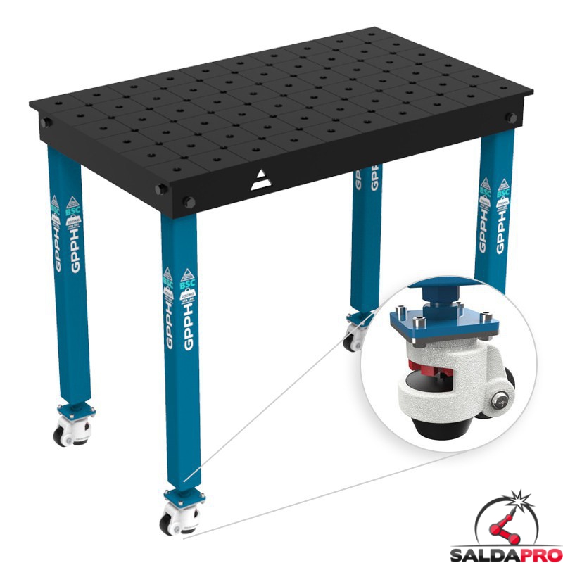 Tavolo per saldatura con ruote Basic GPPH 1x0,6mt spessore 12mm, fori 16mm griglia diagonale Tavolo per saldatura con ruote Basic GPPH 1x0,6mt spessore 12mm, fori 16mm griglia diagonale