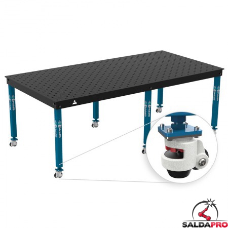Tavolo per saldatura con ruote Basic GPPH 2,4x1,2mt spessore 12mm, fori 16mm griglia diagonale