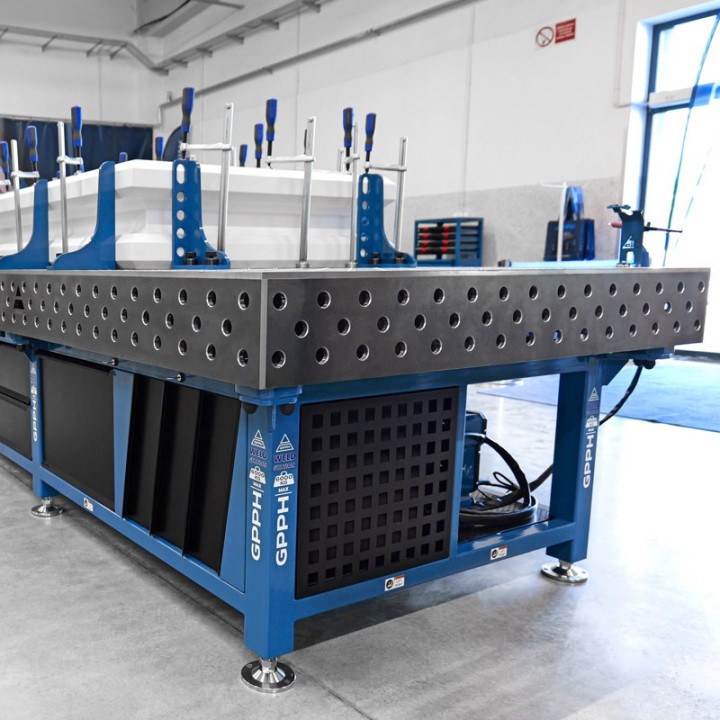 Stazione saldatura WeldStation SteelExpert GPPH 2,4x1,2mt spessore 25mm, fori 28mm griglia 100x100mm