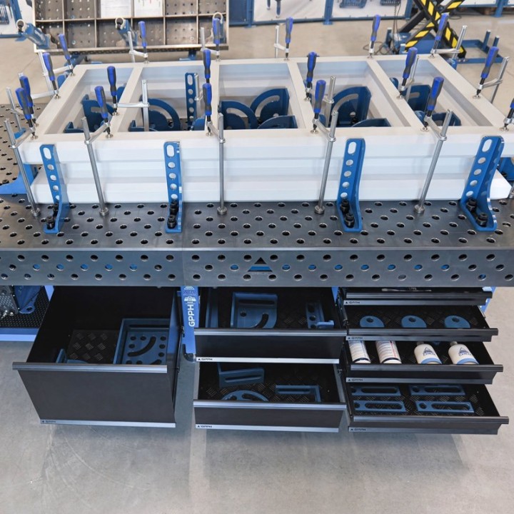 Stazione saldatura WeldStation SteelExpert GPPH 2x1mt spessore 25mm, fori 28mm griglia 100x100mm