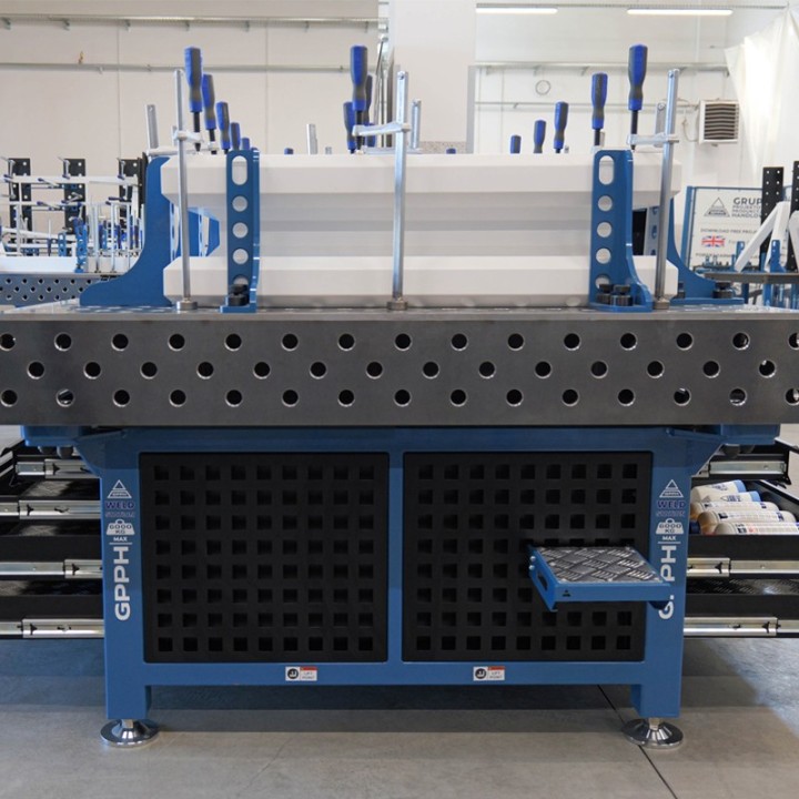 Stazione saldatura WeldStation SteelExpert GPPH 2x1mt spessore 25mm, fori 28mm griglia 100x100mm