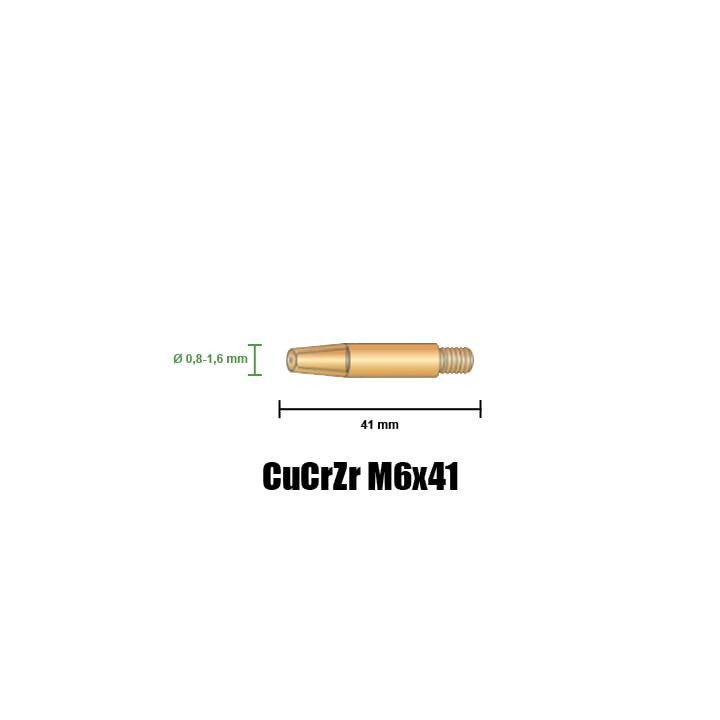 Punte guidafilo CuCrZr M6x41 Ø 0,8-1,6 per torce AWK250 CWK300 - (10pz)