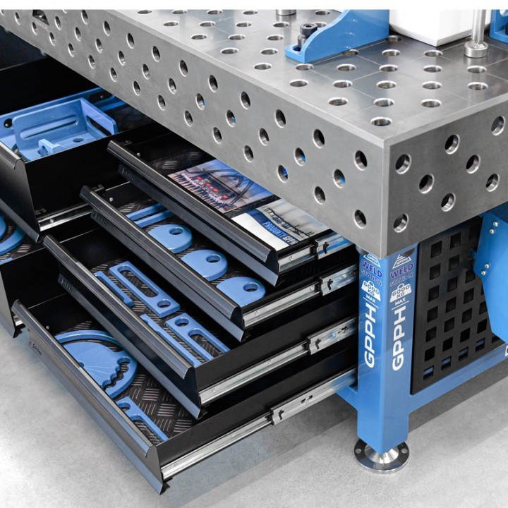 Stazione saldatura WeldStation SteelMax GPPH 2x1mt spessore 15mm, fori 16mm griglia diagonale