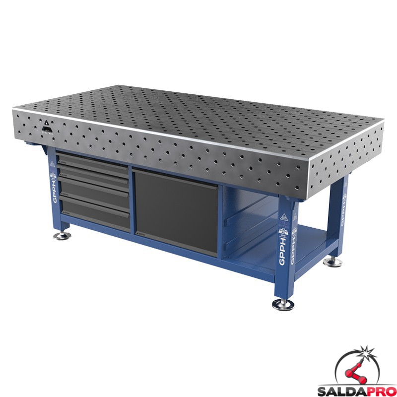 Stazione saldatura WeldStation SteelMax GPPH 2x1mt spessore 15mm, fori 16mm griglia diagonale Stazione saldatura WeldStation SteelMax GPPH 2x1mt spessore 15mm, fori 16mm griglia diagonale