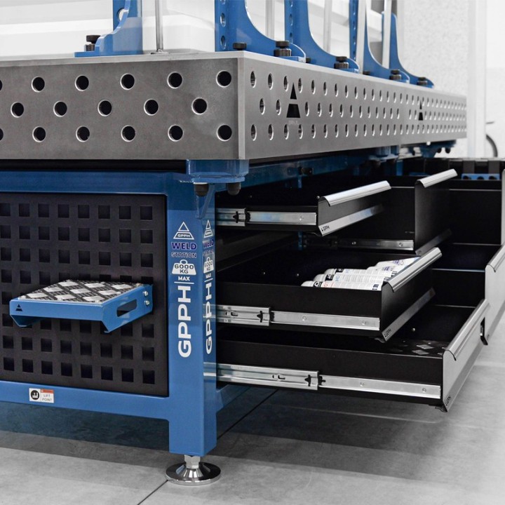 Stazione saldatura WeldStation SteelPlus GPPH 3x1,48mt spessore 12mm, fori 28mm griglia 100x100mm
