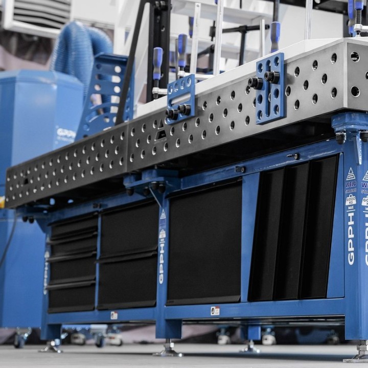 Stazione saldatura WeldStation SteelPlus GPPH 3x1,48mt spessore 12mm, fori 28mm griglia 100x100mm