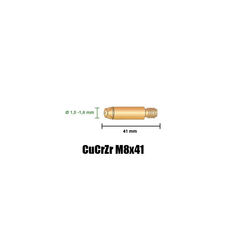 Punta guidafilo CuCrZr M8x41 Ø 1,0-1,6 per torcia CWK 600 - (10pz)