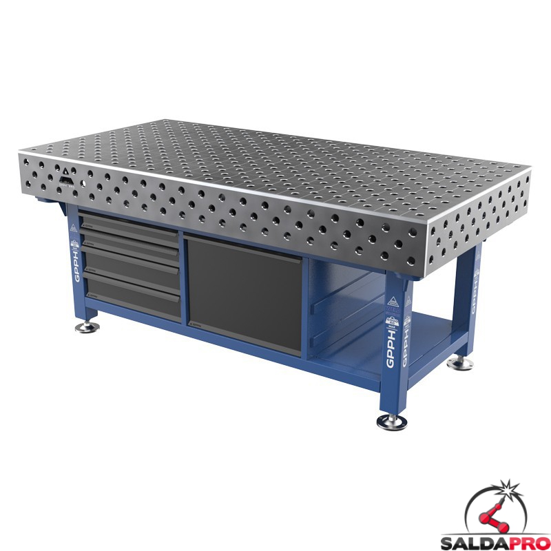 Stazione saldatura WeldStation SteelEco GPPH 2x1mt spessore 8mm, fori 28mm griglia diagonale
