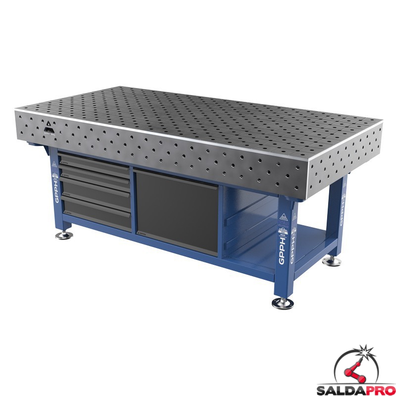 Stazione saldatura WeldStation SteelEco GPPH 2x1mt spessore 8mm, fori 16mm griglia diagonale