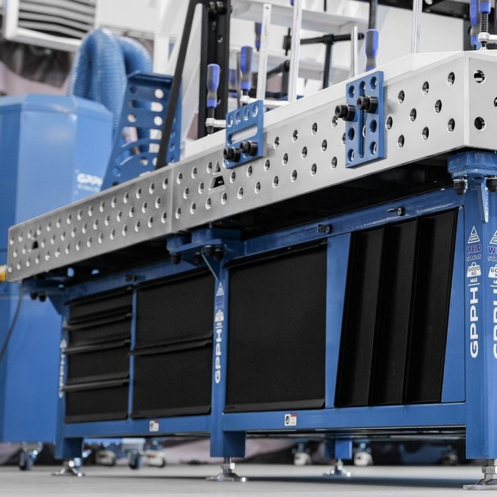 Stazione saldatura WeldStation SteelPlus INOX GPPH 3x1,48mt spessore 12mm, fori 28mm griglia 100x100mm