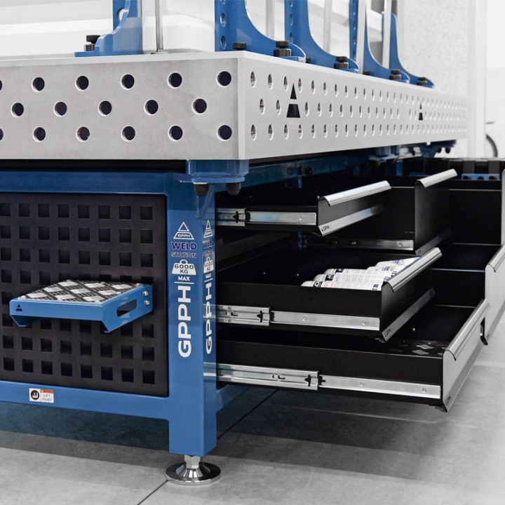 Stazione saldatura WeldStation SteelPlus INOX GPPH 3x1,48mt spessore 12mm, fori 28mm griglia 100x100mm