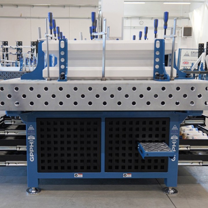 Stazione saldatura WeldStation SteelPlus INOX GPPH 3x1,48mt spessore 12mm, fori 16mm griglia 100x100mm