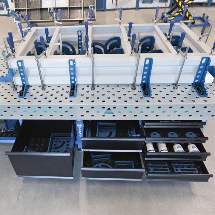 Stazione saldatura WeldStation SteelPlus INOX GPPH 2x1mt spessore 12mm, fori 16mm griglia 100x100mm