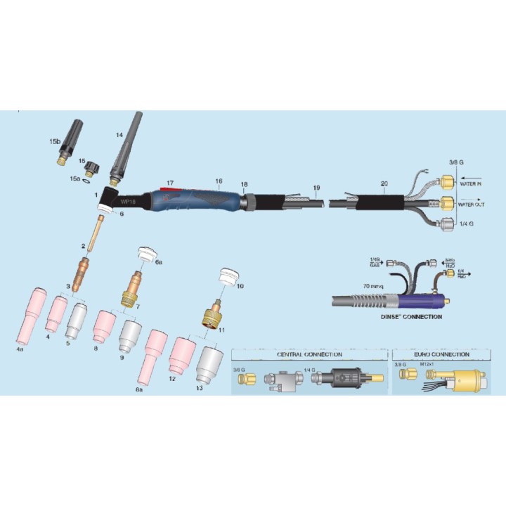dettaglio torcia completa ergon wp18 attacco 3/8"g saldatura tig