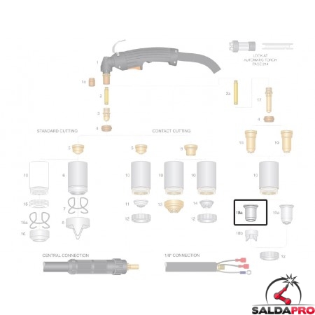 dettaglio protezione ugello lungo 50a taglio contatto ricambio torce plasma cebora lincoln ews trafimet