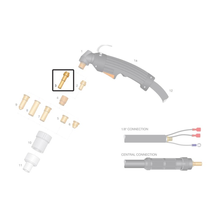 dettaglio elettrodo hf lungo ricambio torcia plasma cebora hypertherm