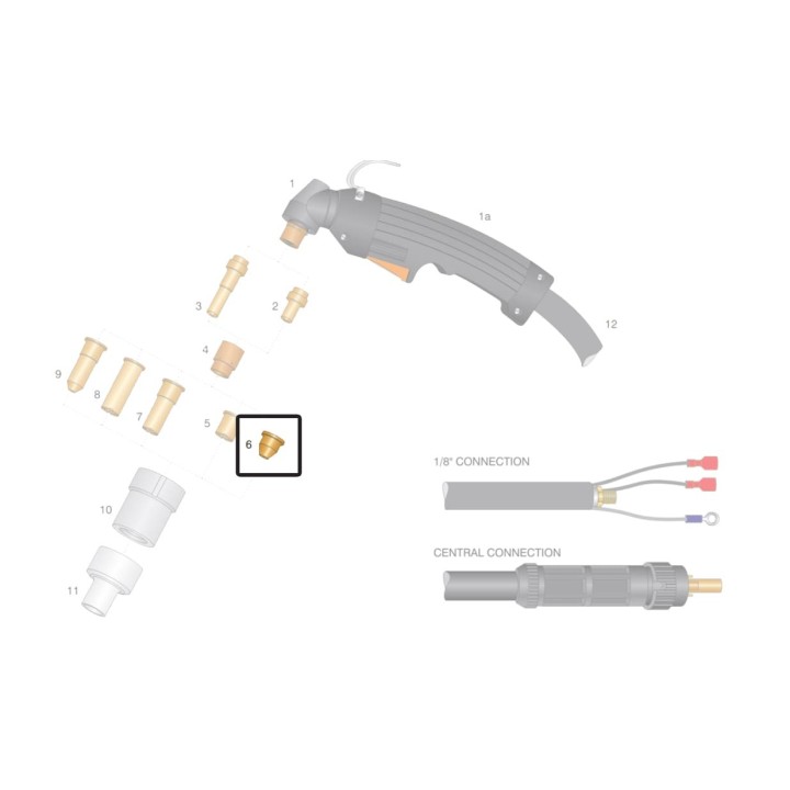 dettaglio ugello rame conico 1mm ricambio torce plasma cebora lincoln ews hypertherm