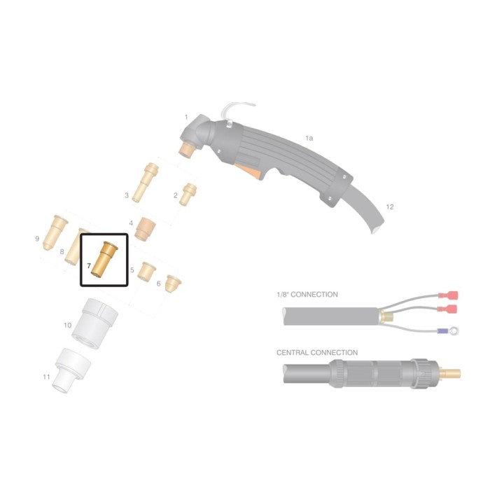 dettaglio ugello rame lungo 1,0mm ricambio torce plasma cebora hypertherm