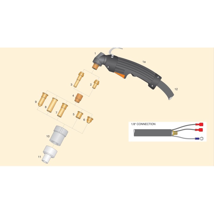 Torcia completa Cebora P50 in Vespel® attacco 1/8" taglio al plasma