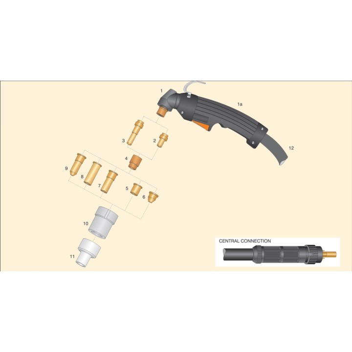 Torcia completa Cebora P50 in VESPEL® attacco centralizzato taglio al plasma