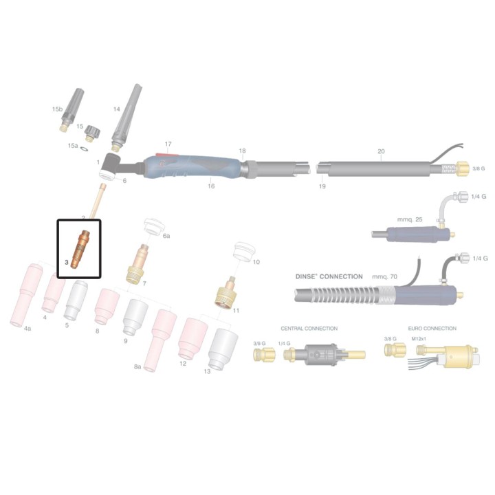 dettaglio porta pinza ricambio torcia wp9 wp20 wp22 saldaura tig