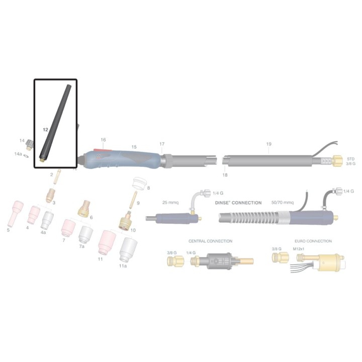Cappellotto posteriore lungo torcia WP-9 WP-20 saldatura TIG (10 pz)