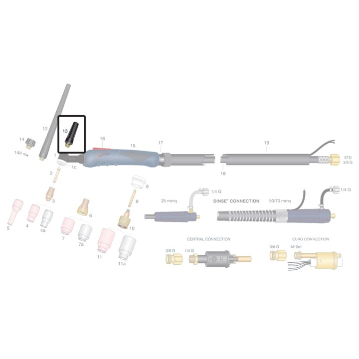 Cappellotto posteriore medio torcia WP-9 WP-20 saldatura TIG (10 pz)