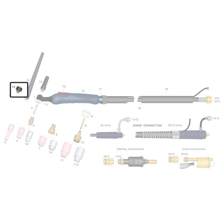 Cappellotto posteriore corto torcia WP-9 WP-20 saldatura TIG (10 pz)