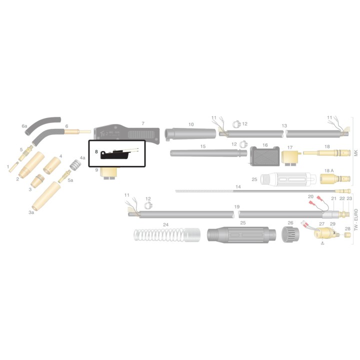 Interruttore completo a grilletto 01.92 per torce TW2 e TW3
