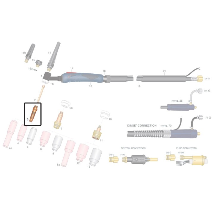 Porta pinza Ø 0,5-4,0mm torcia Serie WP saldatura TIG (10 pz)
