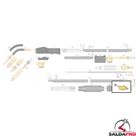 Dettaglio corpo torcia di ricambio per torcia TW - TRF MAX attacco EURO