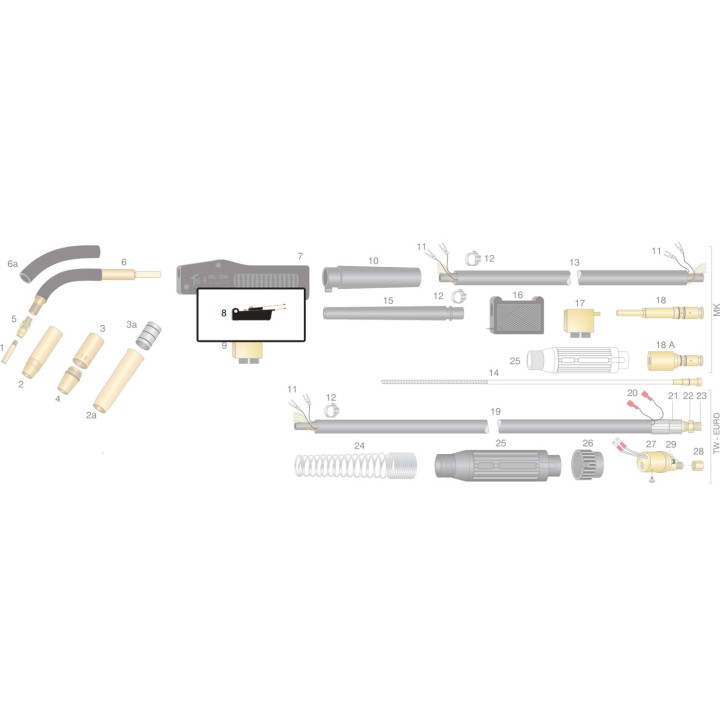 Interruttore completo a grilletto 01.94 per torce TW4 e TW5