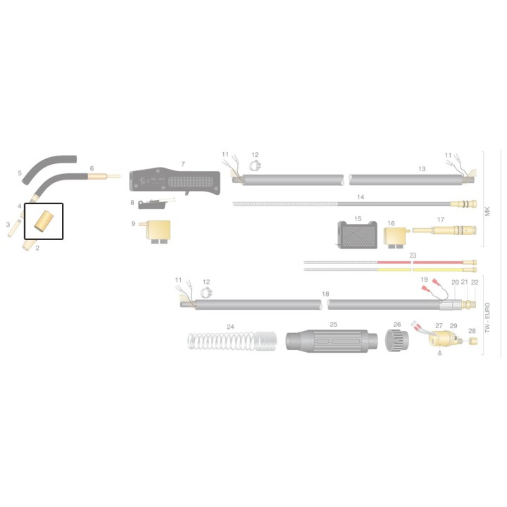 Ugello gas PASSO FINE Ø 16-19 mm per torcia TW5 (10pz)