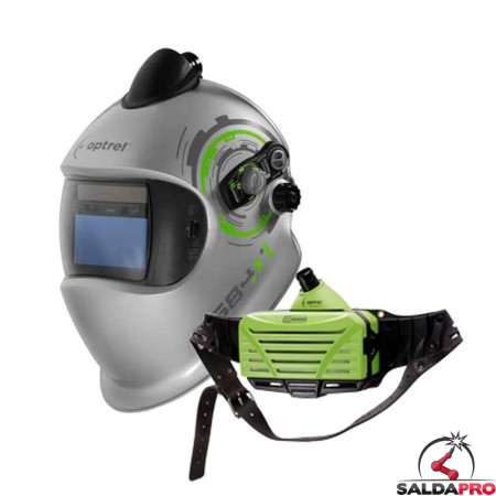 Maschera da saldatura e684 DIN 5-13 con sistema PAPR e3000 Optrel