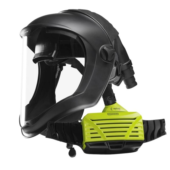 Casco g300 con sistema PAPR e3000 Optrel per molatura