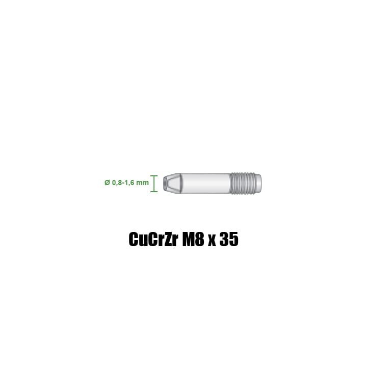 Punte guidafilo CuCrZr M8x35 Ø 0,8-1,6 per torce Serie NL - NW - NCR (10pz)
