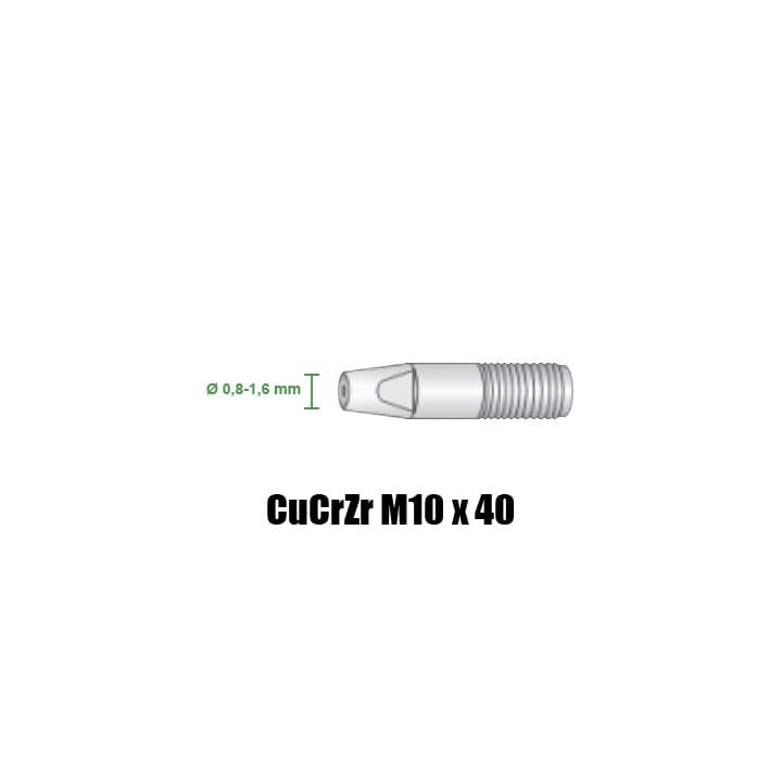 Punte guidafilo CuCrZr M10x40 Ø 0,8-1,6 per torce Serie NL - NW - NCR (10pz)