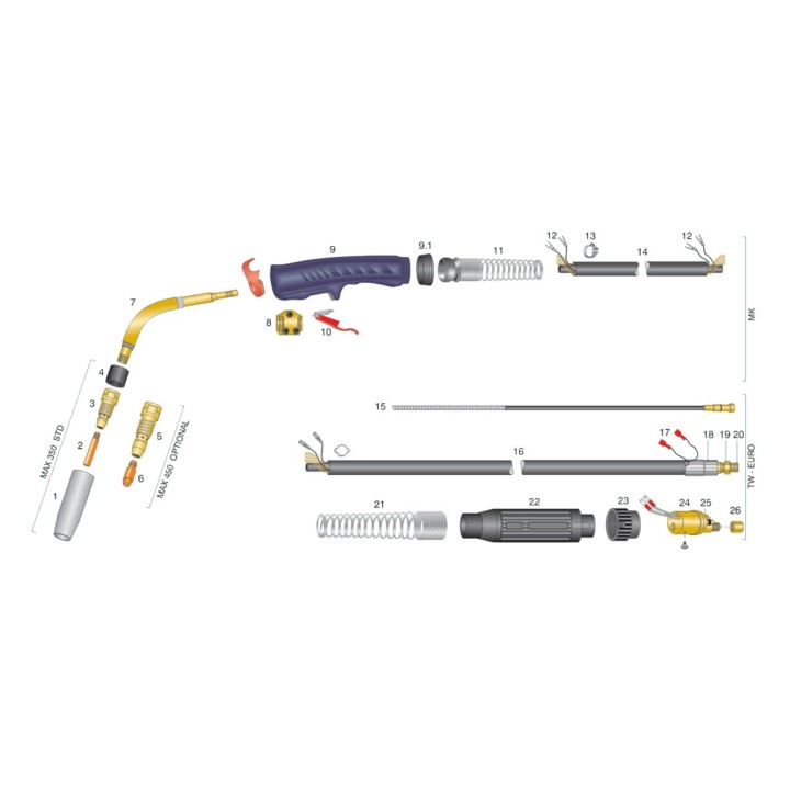 dettaglio torcia completa trf max 350 euro saldatura filo continuo mig
