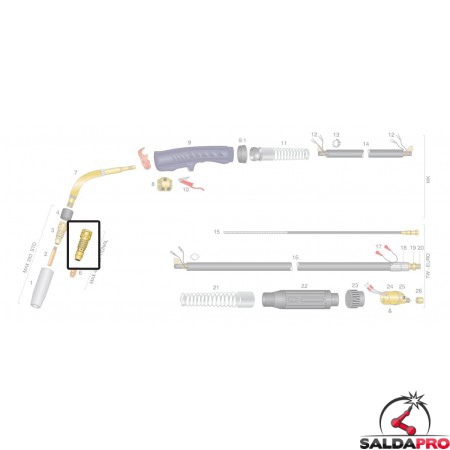 Dettaglio diffusore gas M8 per torcia TRF MAX 450