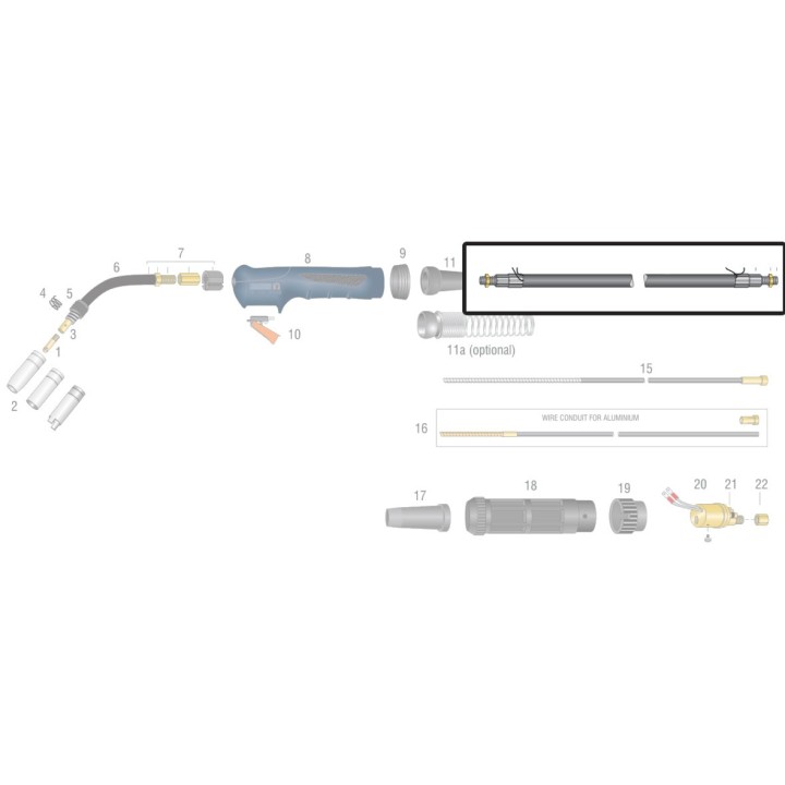 Cavo assemblato completo per torcia BZ 15 - 3, 4 o 5 metri