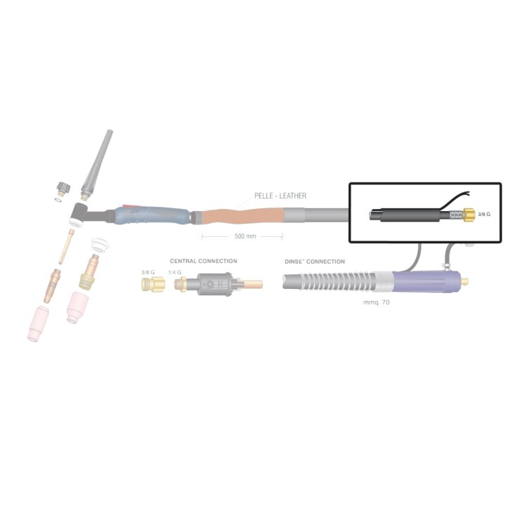 dettaglio cavo porta corrente attaco 3/8g ricambio torcia wp17 high flex saldatura tig