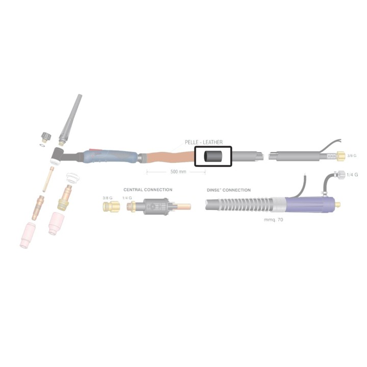 dettaglio canotto di raccordo ricambio torce wp18 wp26 high flex saldatura tig