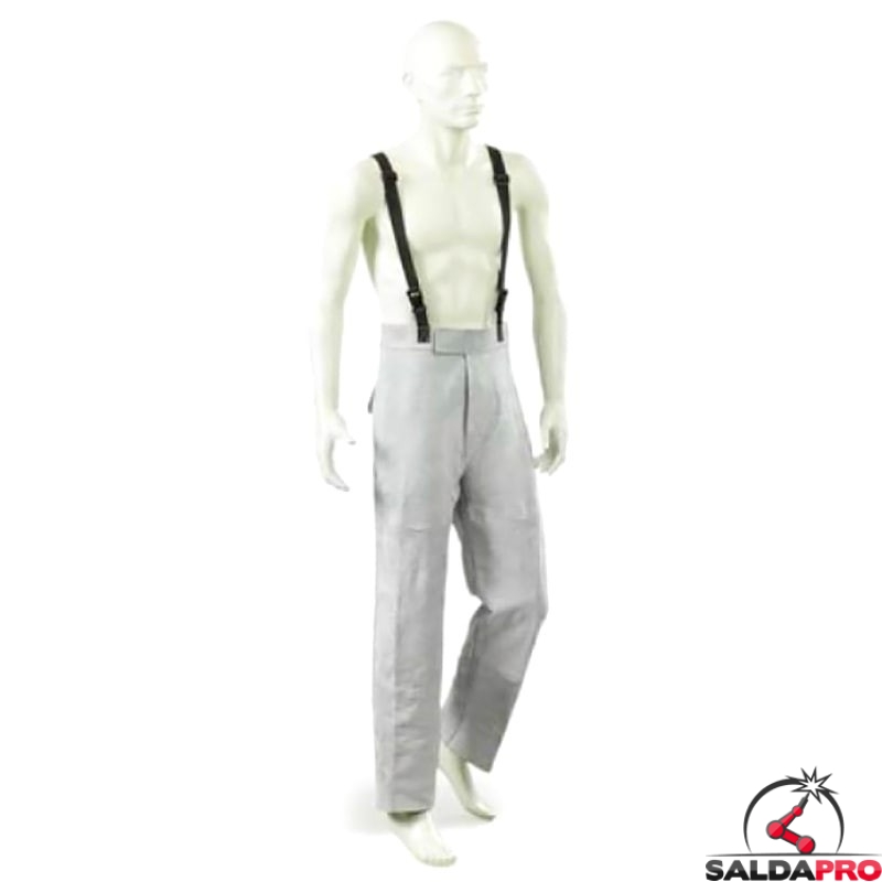 pantaloneprotettivo pelle crosta con bretelle jak-150 per saldatura