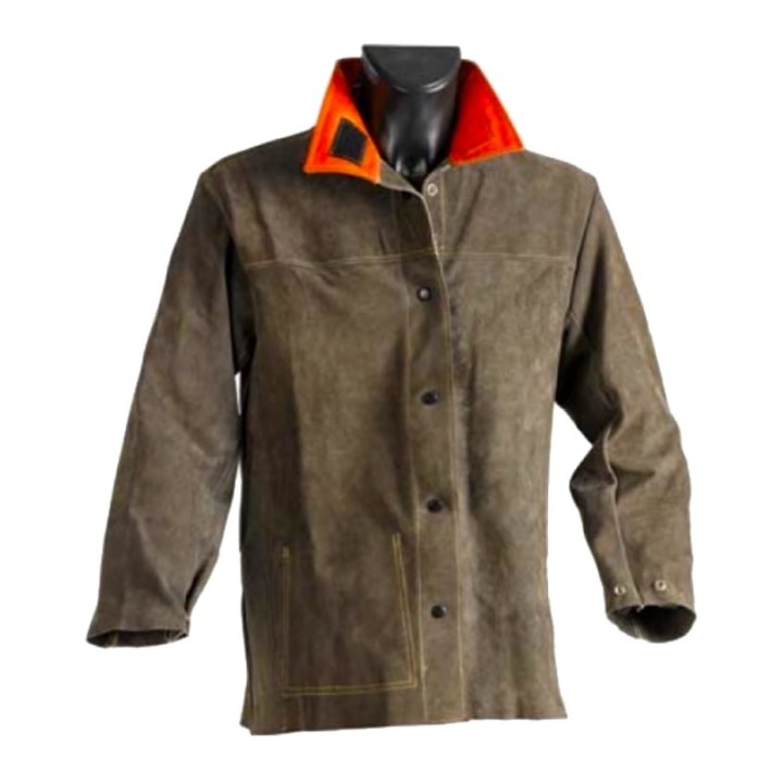 giacca protettiva pelle crosta marrone jak-158 cuciture kevlar per saldatore