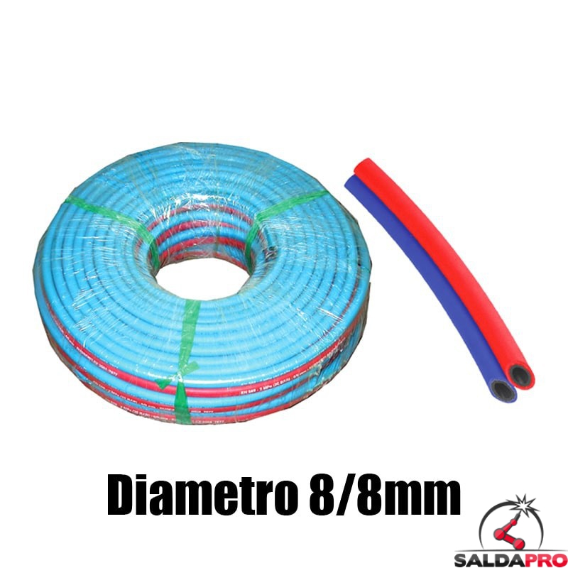 tubo binato gomma diametro 8-8mm saldatura ossiacetilenica ossigeno acetilene propano 50 metri