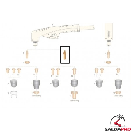 dettaglio ricambio elettrodo torce pt60 ptm60 taglio al plasma