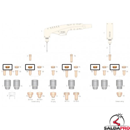 dettaglio diffusore aria 30-70a ricambio torce pt100 ptm100 taglio al plasma