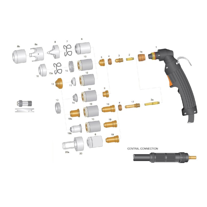 dettaglio torcia completa lincoln ews ex 100 taglio plasma attacco 1/8"